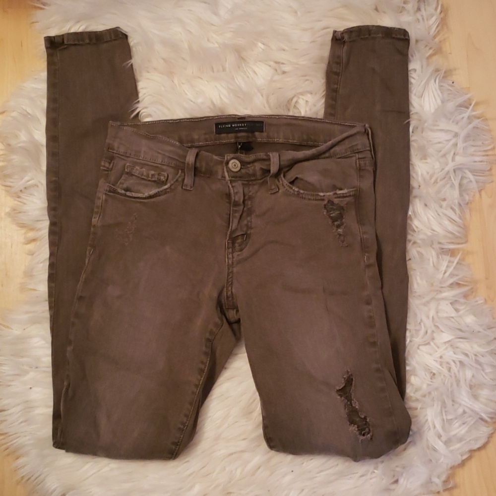 Flying Monkey Distressed Olive Skinny Jeans